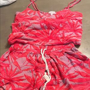 Salvage Pink and Red Palm-Print short  and Camisole top PJ’s